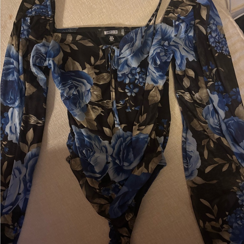 Missguided Black and Blue Floral Bodysuit